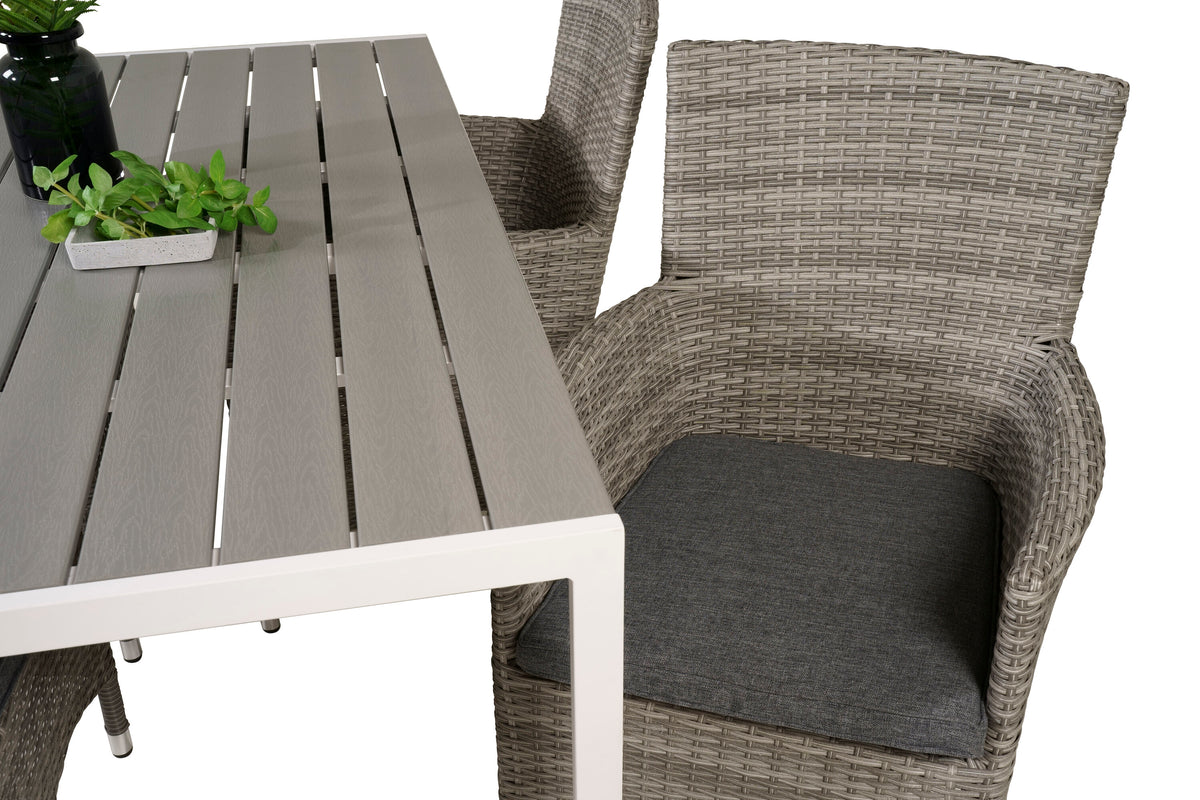 Break matbord vit alu/grå aintwood 150x90 cm med Malin karmstol med dyna