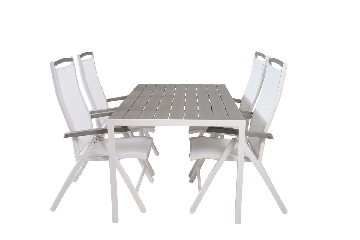 Break matbord vit aluminium/grå aintwood 150x90 cm med 5 Albany stolar vit