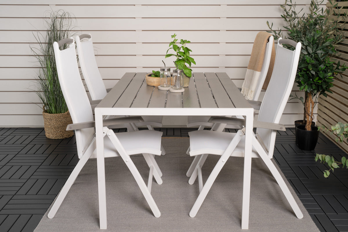 Break matbord vit aluminium/grå aintwood 150x90 cm med 5 Albany stolar vit