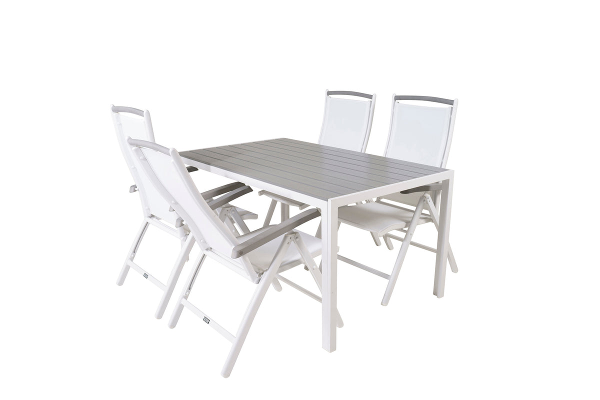 Break matbord vit aluminium/grå aintwood 150x90 cm med 5 Albany stolar vit