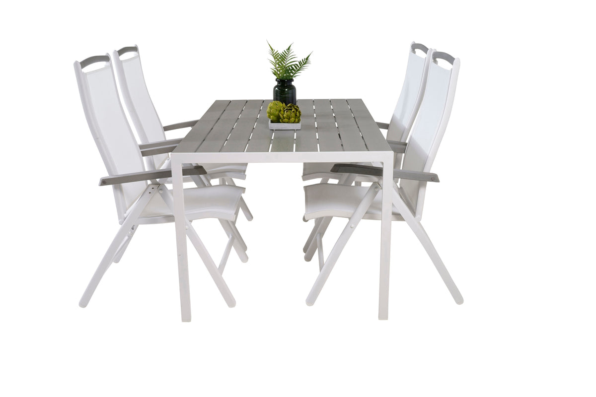 Break matbord vit aluminium/grå aintwood 150x90 cm med 5 Albany stolar vit