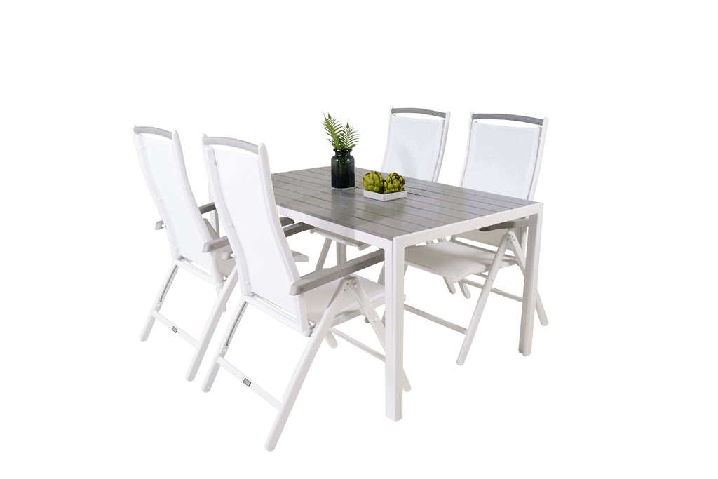 Break matbord vit aluminium/grå aintwood 150x90 cm med 5 Albany stolar vit