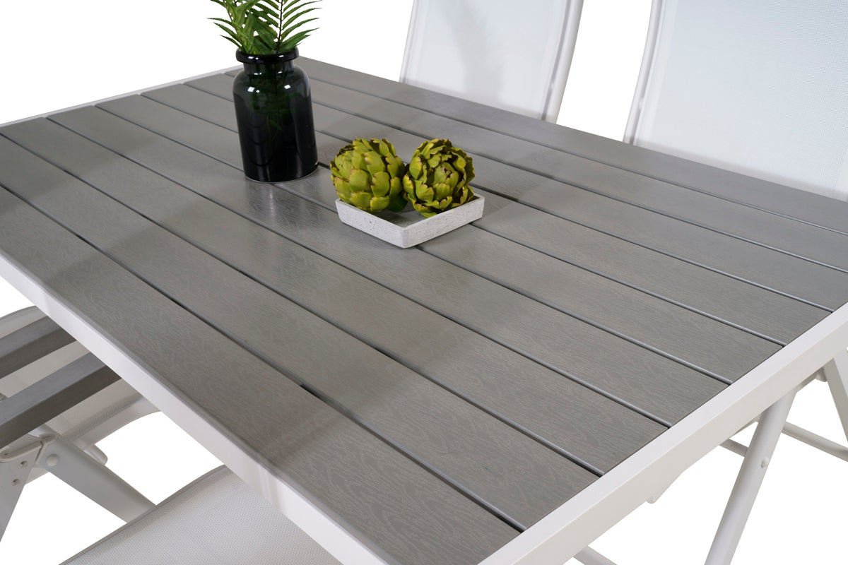 Break matbord vit aluminium/grå aintwood 150x90 cm med 5 Albany stolar vit