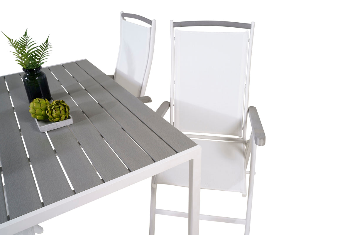 Break matbord vit aluminium/grå aintwood 150x90 cm med 5 Albany stolar vit