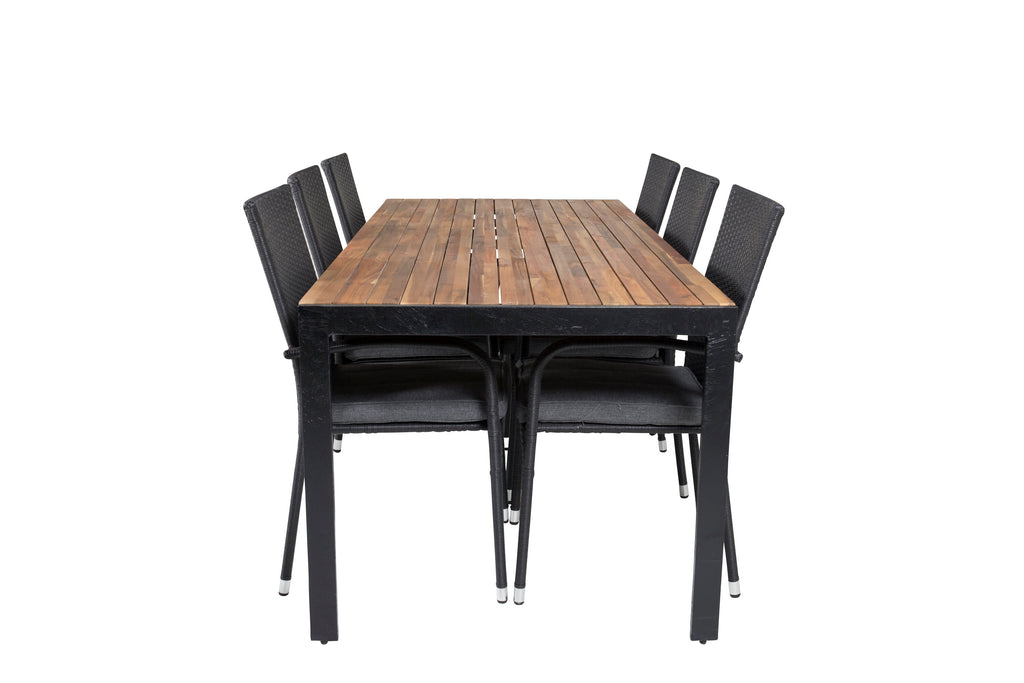 Bois matgrupp med Anna-karmstolar 200x100 cm svart/akacia
