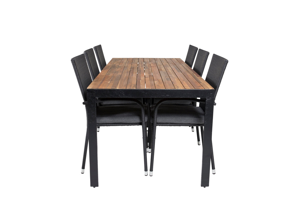 Bois matgrupp med Anna-karmstolar 200x100 cm svart/akacia