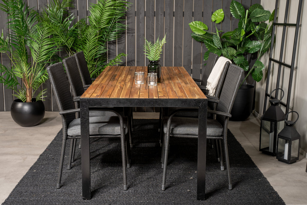 Bois matgrupp med Anna-karmstolar 200x100 cm svart/akacia
