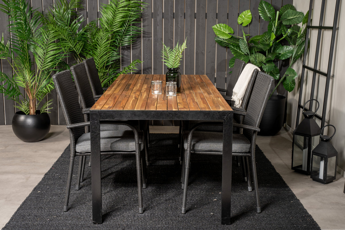 Bois matgrupp med Anna-karmstolar 200x100 cm svart/akacia