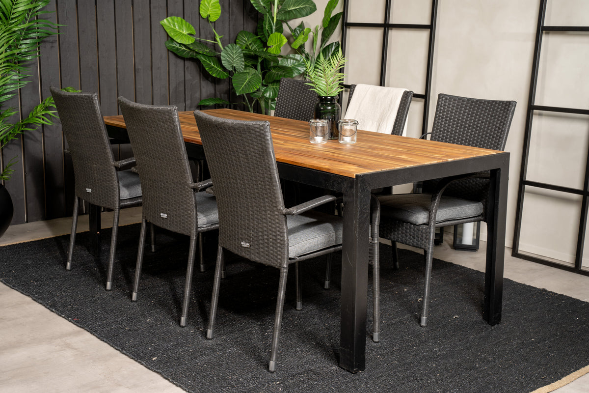 Bois matgrupp med Anna-karmstolar 200x100 cm svart/akacia