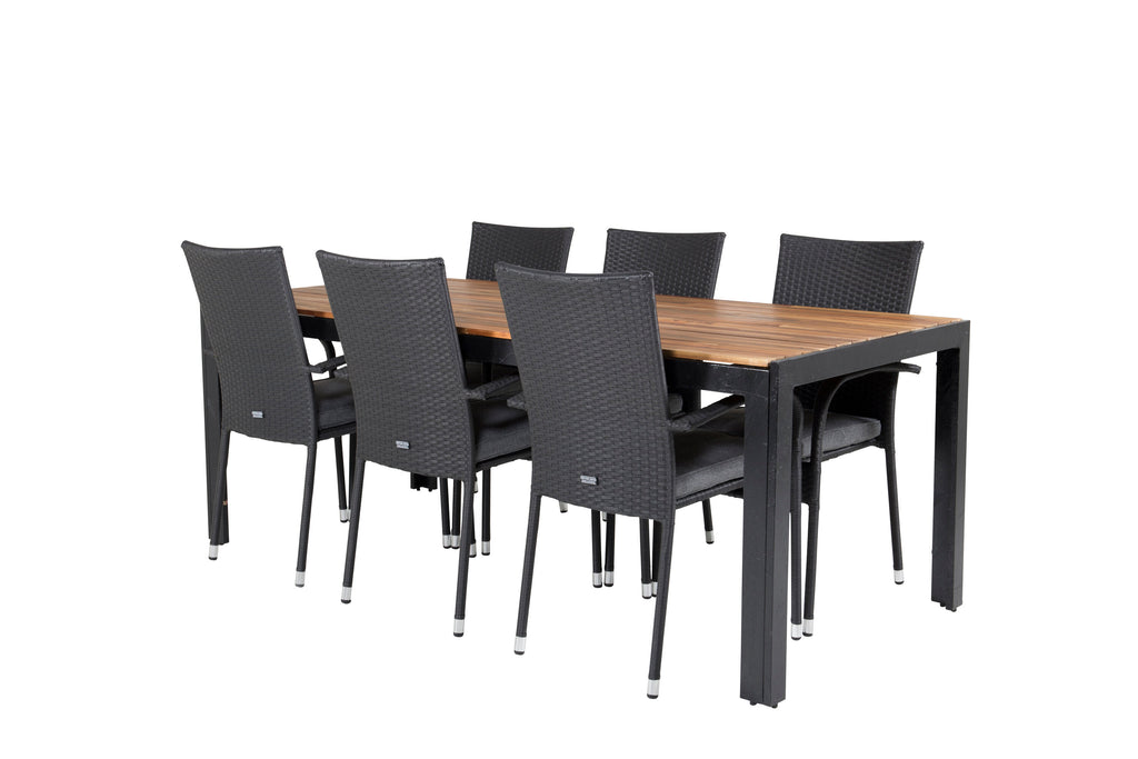 Bois matgrupp med Anna-karmstolar 200x100 cm svart/akacia
