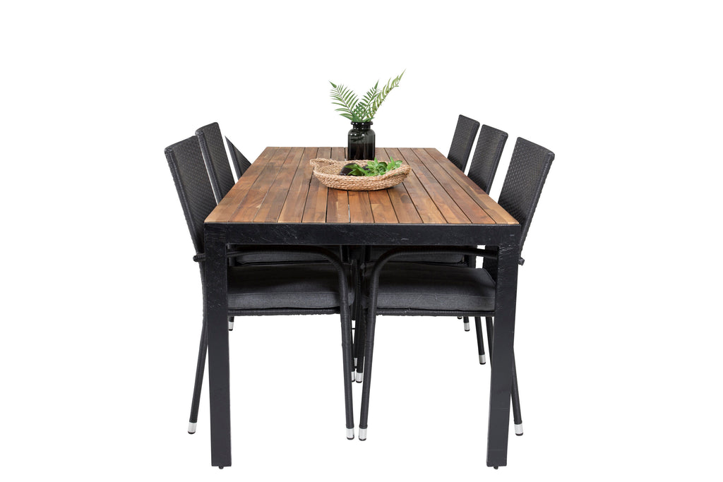 Bois matgrupp med Anna-karmstolar 200x100 cm svart/akacia