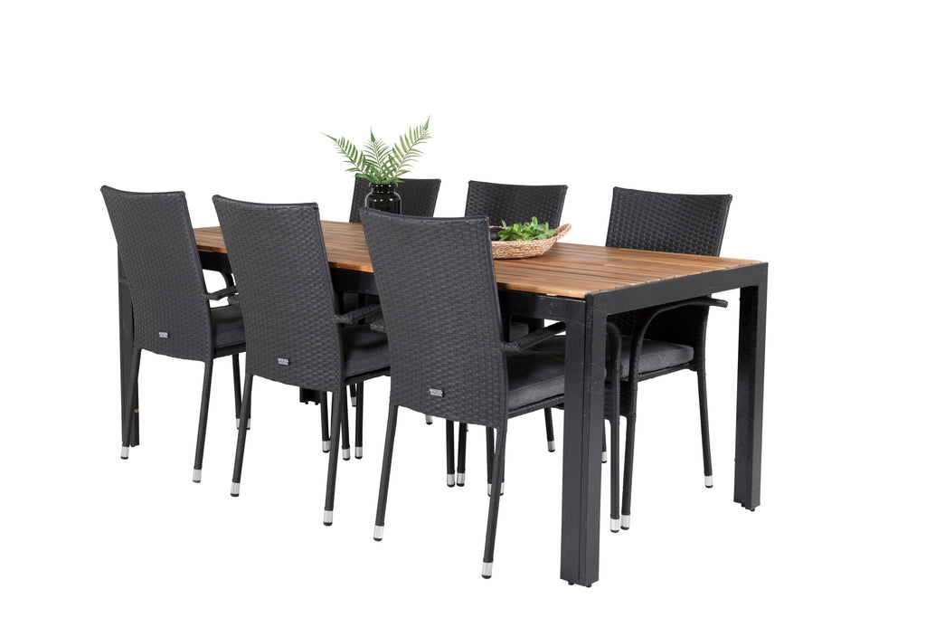 Bois matgrupp med Anna-karmstolar 200x100 cm svart/akacia