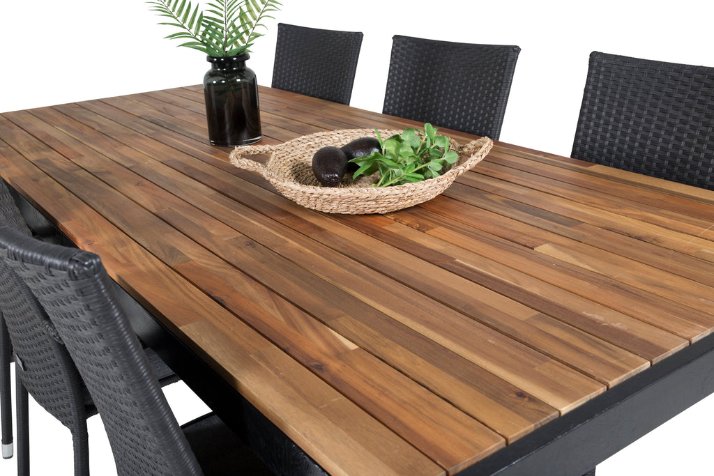 Bois matgrupp med Anna-karmstolar 200x100 cm svart/akacia