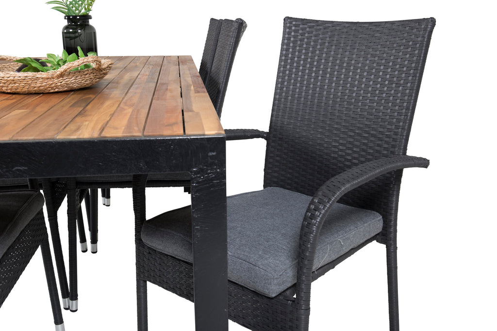 Bois matgrupp med Anna-karmstolar 200x100 cm svart/akacia