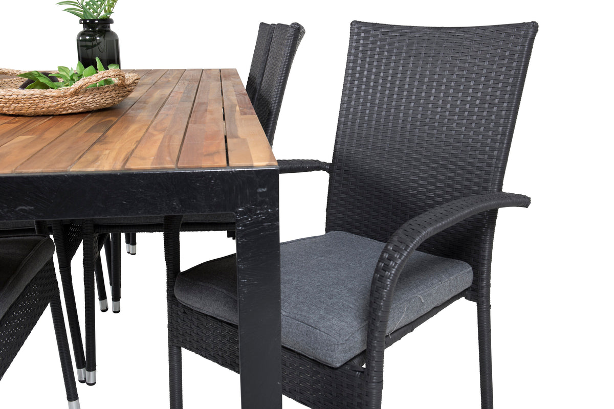 Bois matgrupp med Anna-karmstolar 200x100 cm svart/akacia