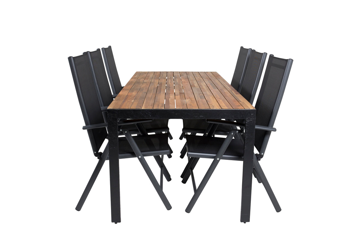 Bois matgrupp med Break positionsstolar 200x100 cm svart/akacia
