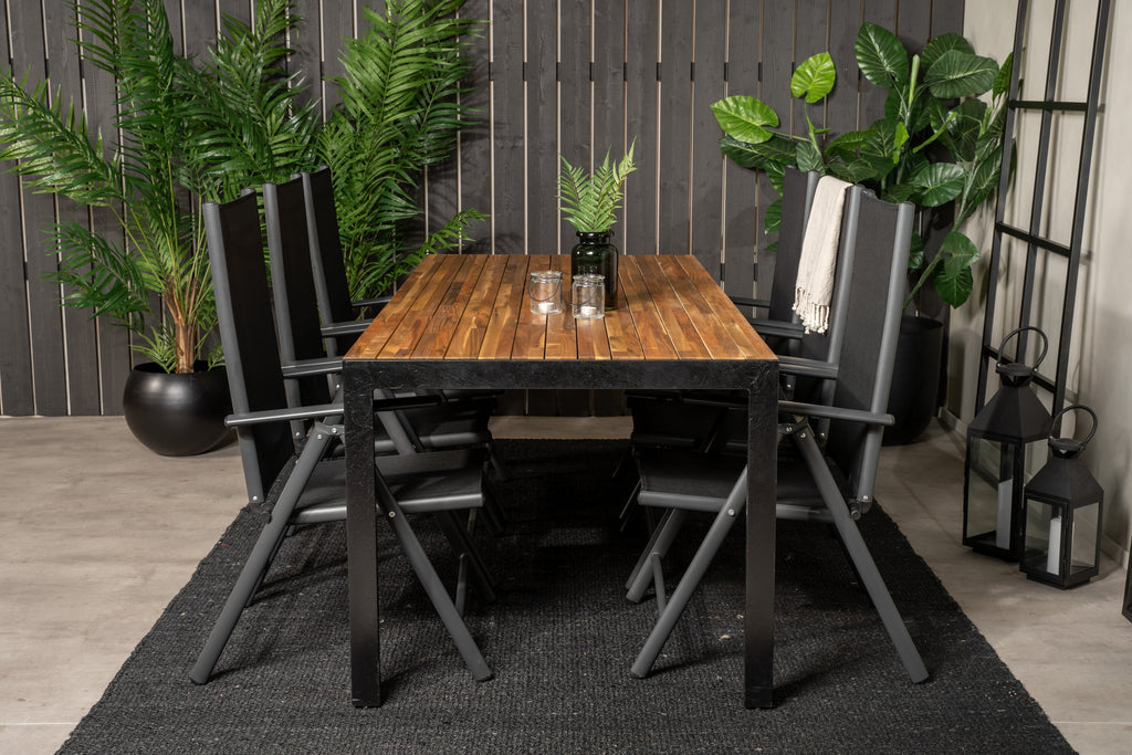Bois matgrupp med Break positionsstolar 200x100 cm svart/akacia