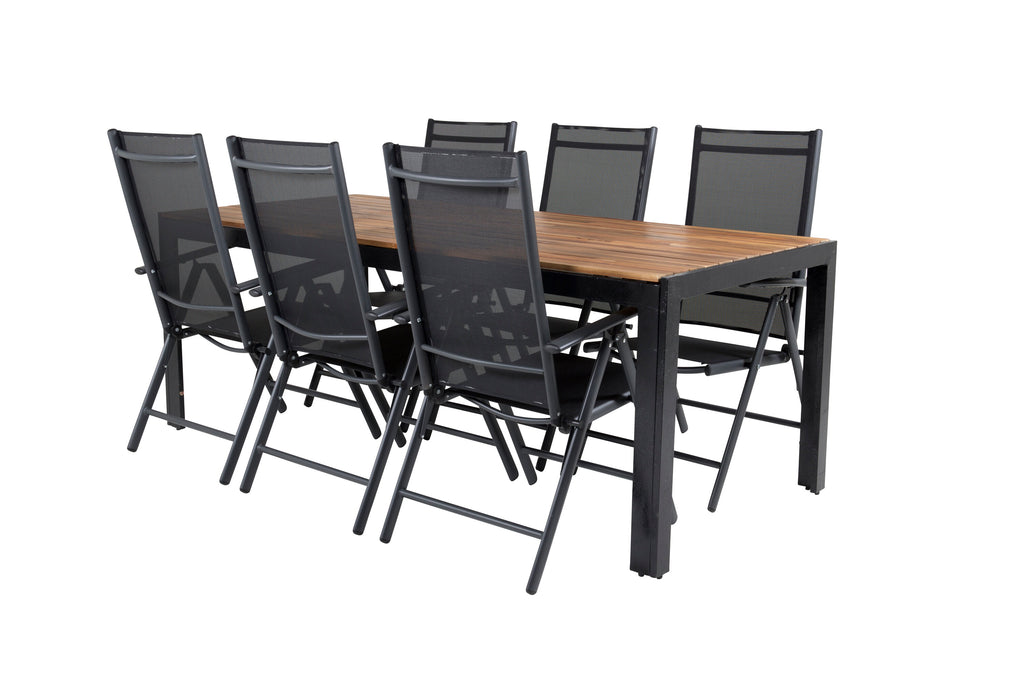 Bois matgrupp med Break positionsstolar 200x100 cm svart/akacia