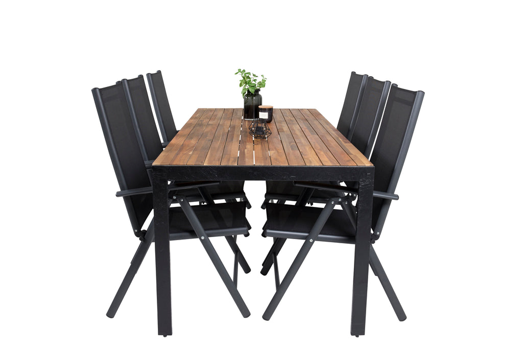Bois matgrupp med Break positionsstolar 200x100 cm svart/akacia