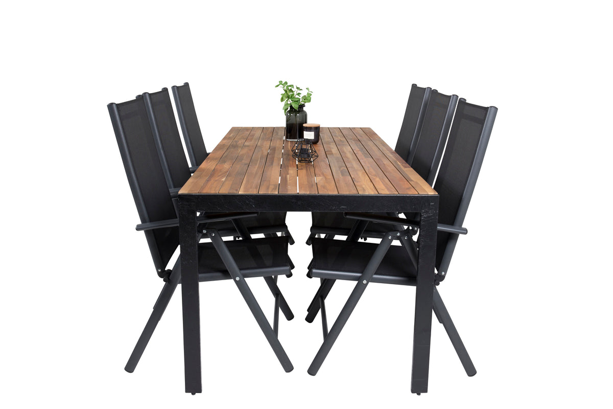 Bois matgrupp med Break positionsstolar 200x100 cm svart/akacia