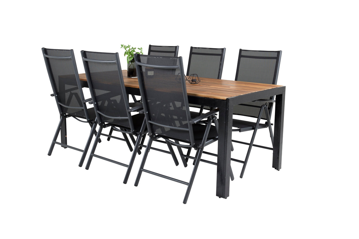 Bois matgrupp med Break positionsstolar 200x100 cm svart/akacia