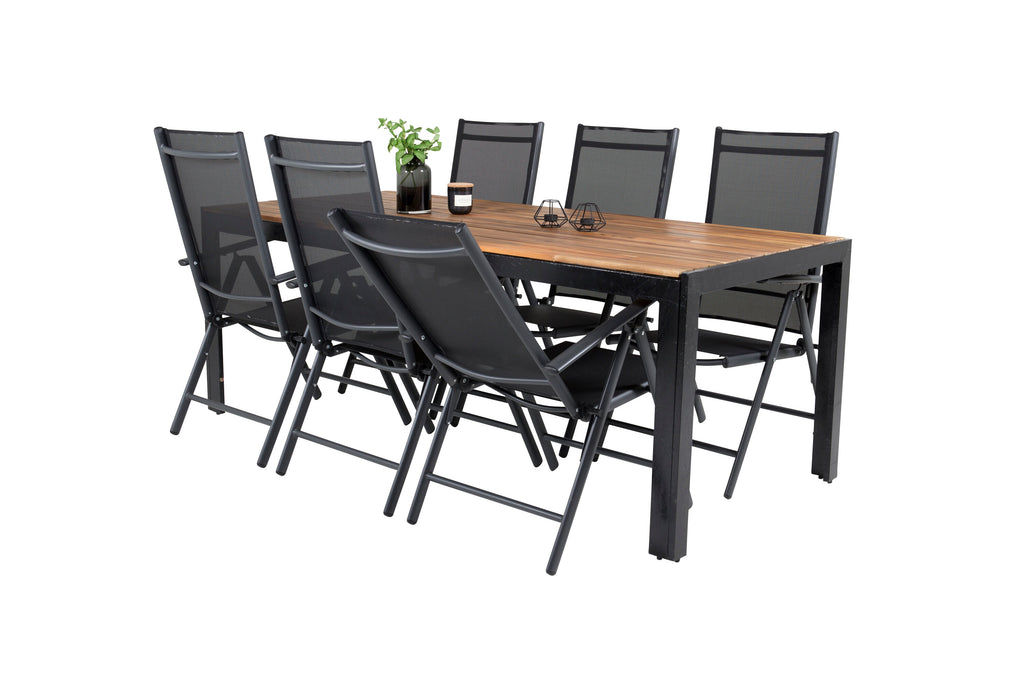 Bois matgrupp med Break positionsstolar 200x100 cm svart/akacia
