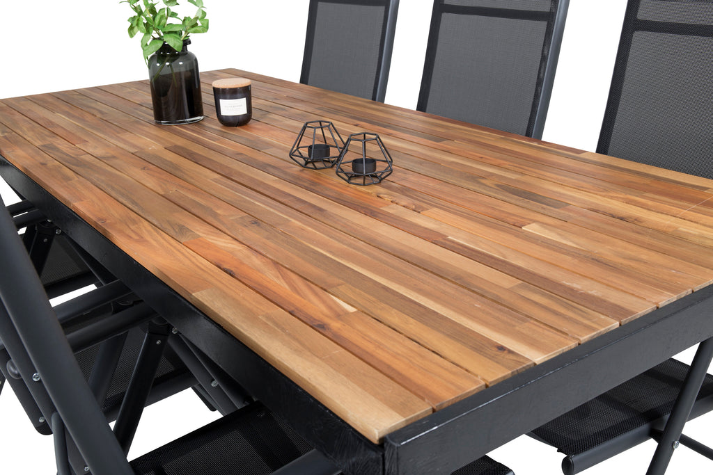 Bois matgrupp med Break positionsstolar 200x100 cm svart/akacia