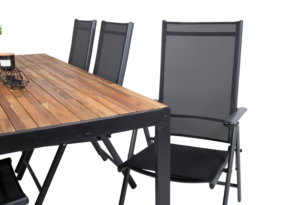 Bois matgrupp med Break positionsstolar 200x100 cm svart/akacia