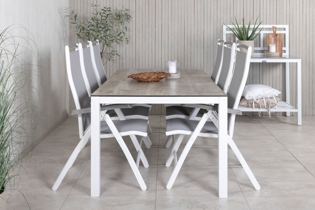 Llama matgrupp med 6 Albany-positionsstolar 205x100 cm vit/grå