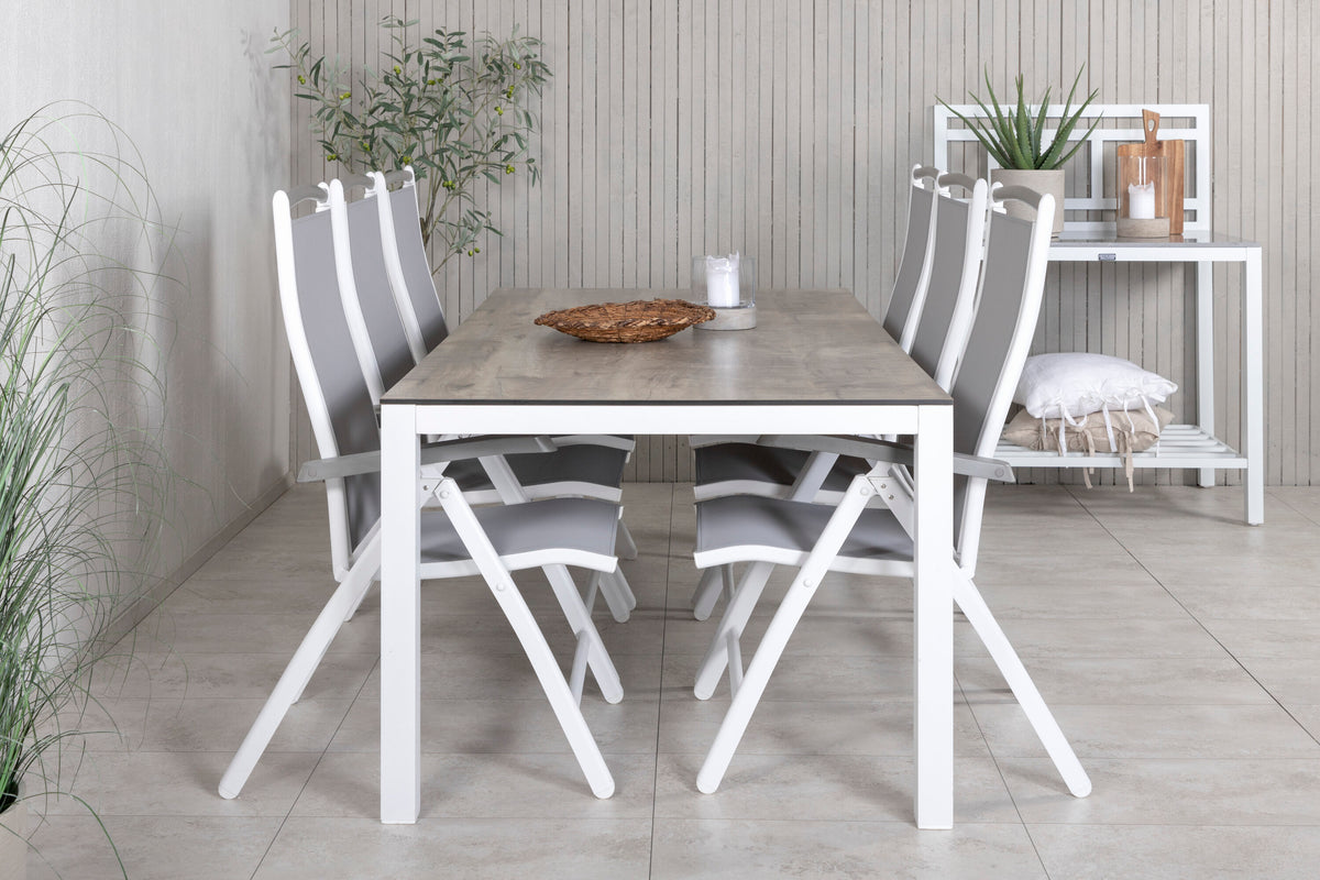 Llama matgrupp med 6 Albany-positionsstolar 205x100 cm vit/grå