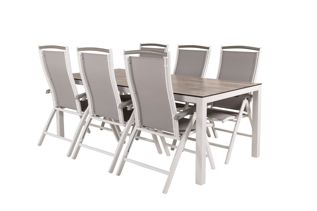 Llama matgrupp med 6 Albany-positionsstolar 205x100 cm vit/grå