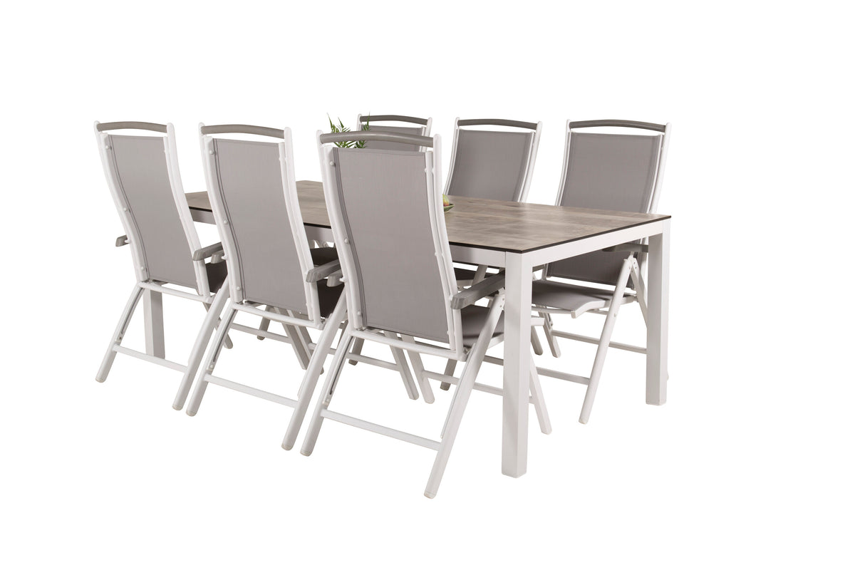 Llama matgrupp med 6 Albany-positionsstolar 205x100 cm vit/grå