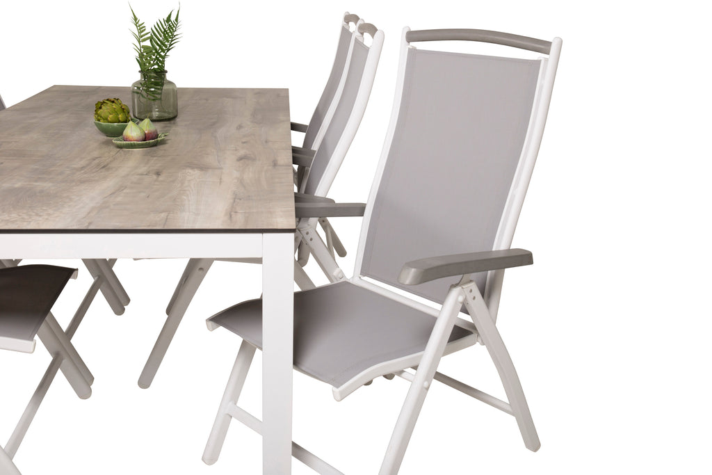 Llama matgrupp med 6 Albany-positionsstolar 205x100 cm vit/grå
