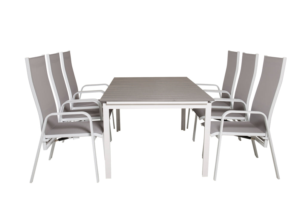Levels/Copacabana matgrupp med 6 positionsstolar 160–240 cm vit/grå