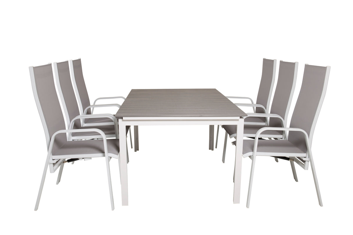 Levels/Copacabana matgrupp med 6 positionsstolar 160–240 cm vit/grå