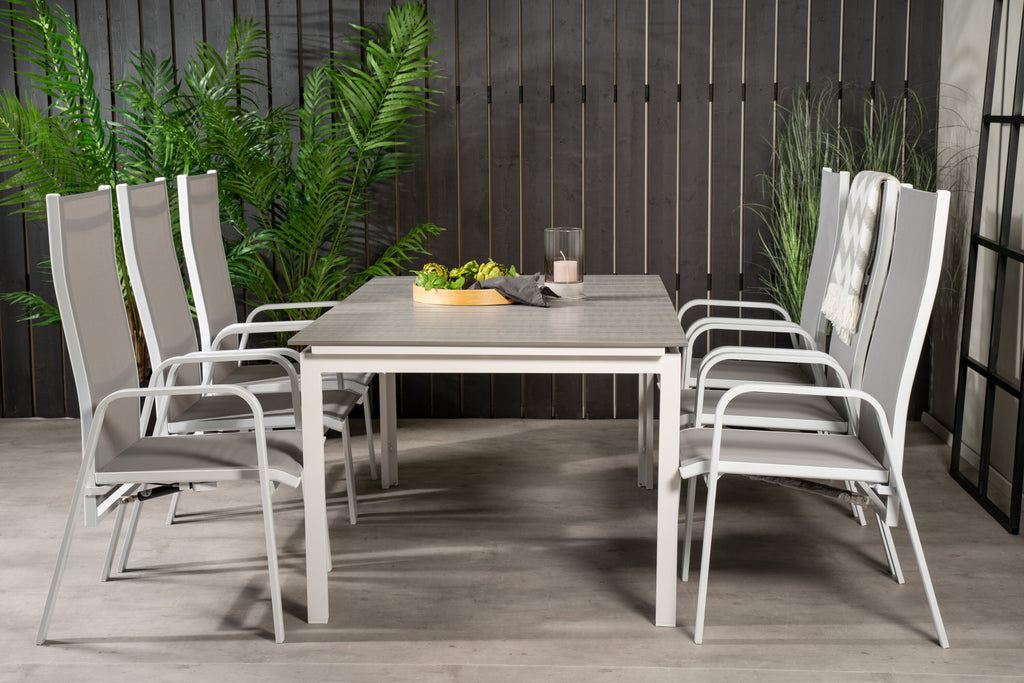 Levels/Copacabana matgrupp med 6 positionsstolar 160–240 cm vit/grå