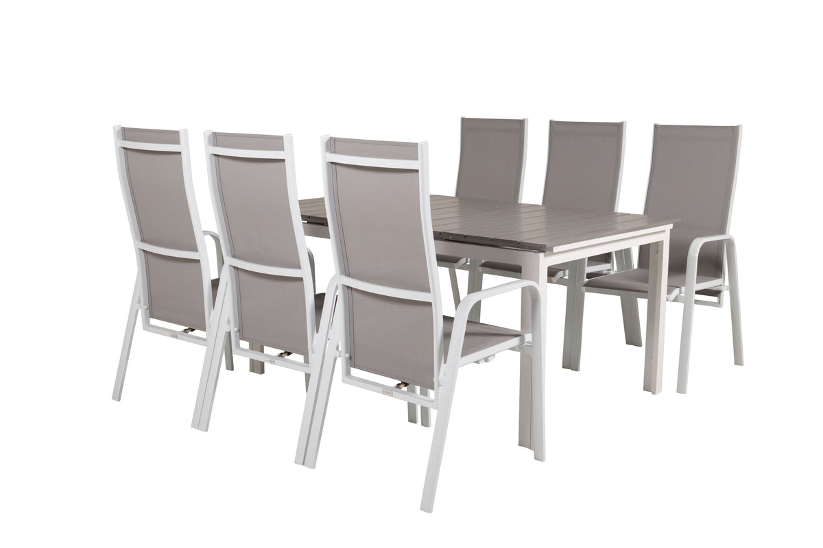 Levels/Copacabana matgrupp med 6 positionsstolar 160–240 cm vit/grå