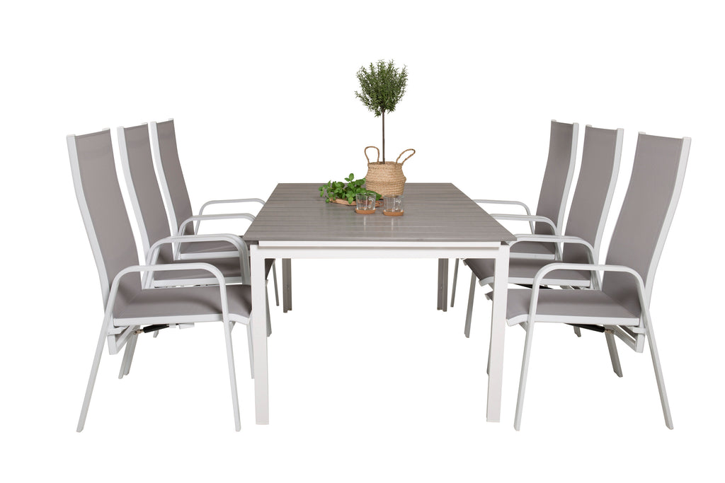Levels/Copacabana matgrupp med 6 positionsstolar 160–240 cm vit/grå