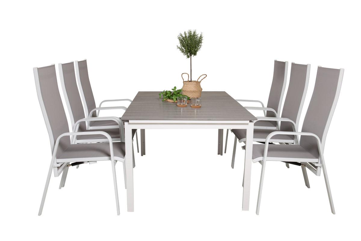 Levels/Copacabana matgrupp med 6 positionsstolar 160–240 cm vit/grå