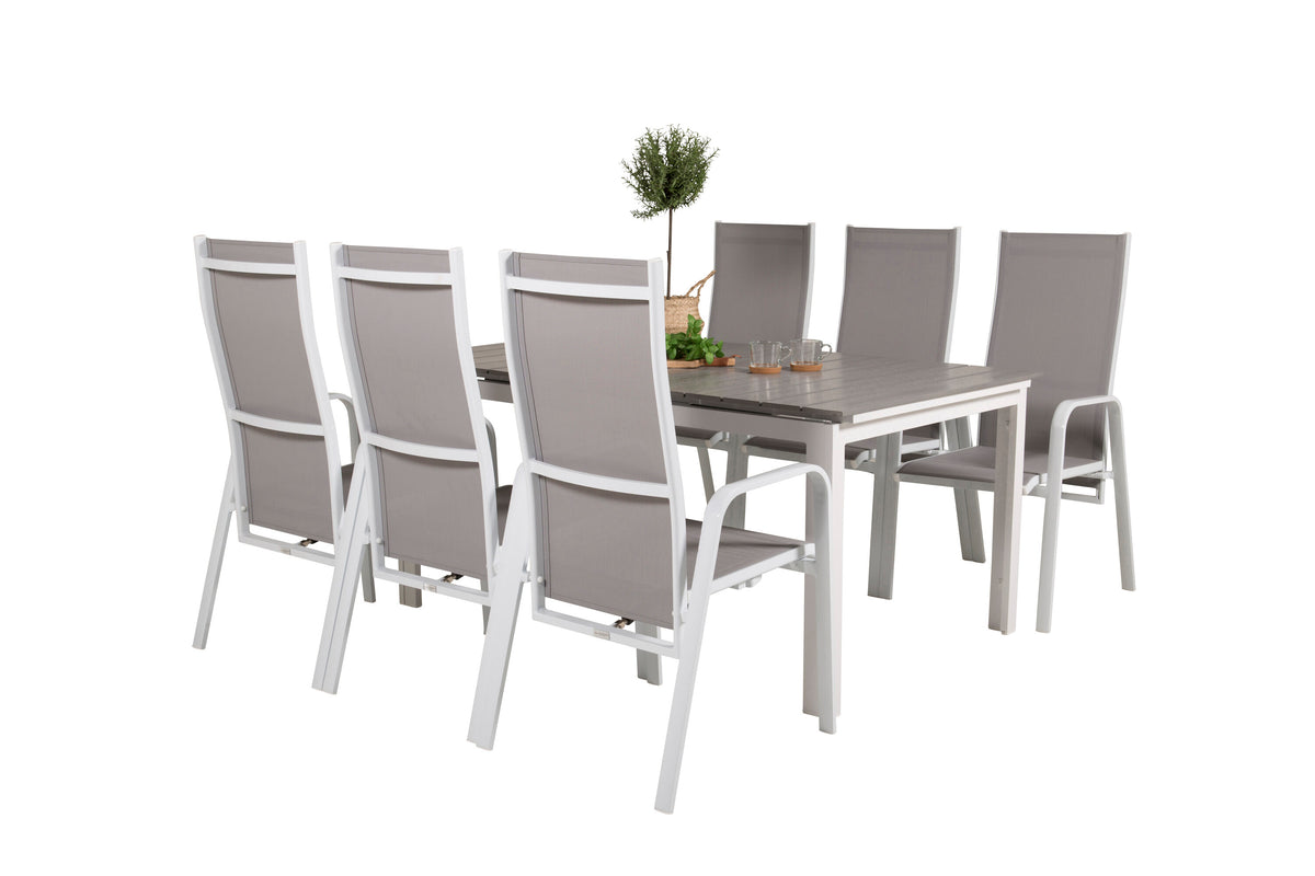 Levels/Copacabana matgrupp med 6 positionsstolar 160–240 cm vit/grå