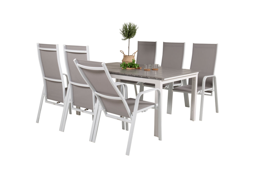 Levels/Copacabana matgrupp med 6 positionsstolar 160–240 cm vit/grå