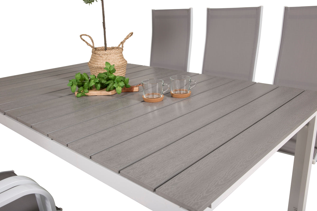 Levels/Copacabana matgrupp med 6 positionsstolar 160–240 cm vit/grå