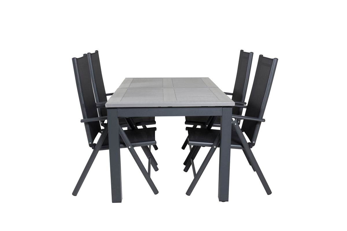 Albany matbord svart/grå 152/210 cm med 4 Break 5-positionsstolar svart/svart