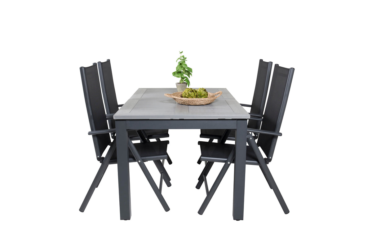 Albany matbord svart/grå 152/210 cm med 4 Break 5-positionsstolar svart/svart