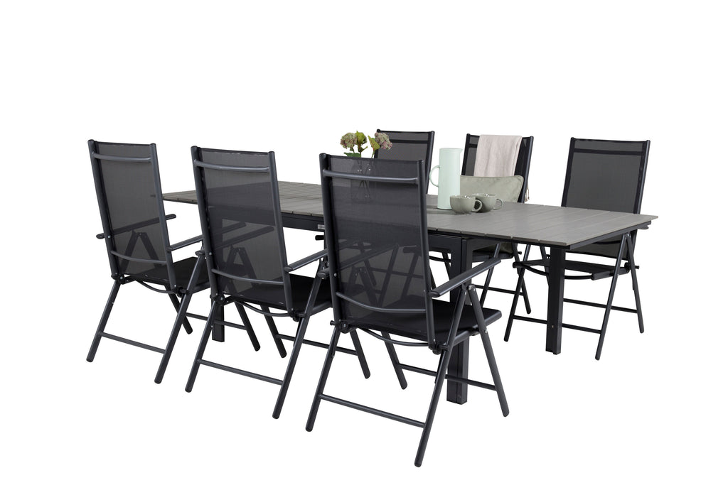 Levels matgrupp 160/240x90 cm svart/grå med 6 Break positionsstolar