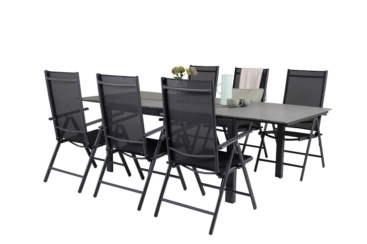 Levels matgrupp 160/240x90 cm svart/grå med 6 Break positionsstolar