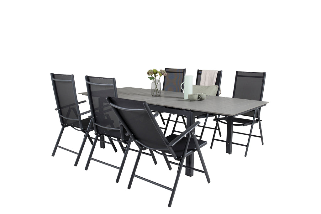 Levels matgrupp 160/240x90 cm svart/grå med 6 Break positionsstolar