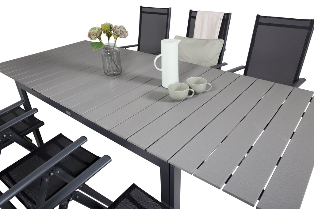 Levels matgrupp 160/240x90 cm svart/grå med 6 Break positionsstolar
