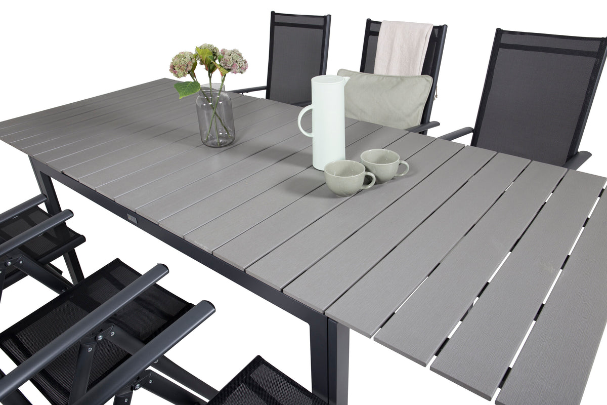 Levels matgrupp 160/240x90 cm svart/grå med 6 Break positionsstolar