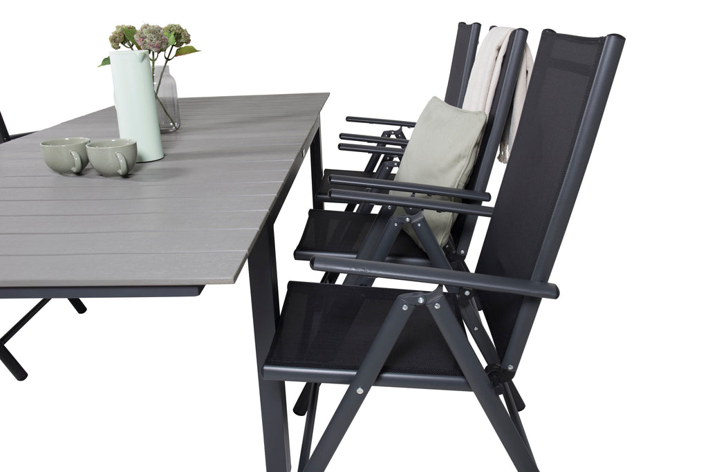 Levels matgrupp 160/240x90 cm svart/grå med 6 Break positionsstolar